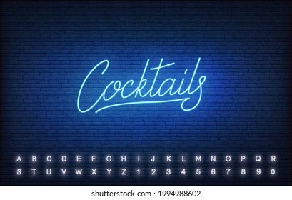 Cocktails neon template. Glowing neon lettering Cocktail