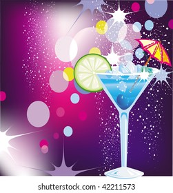 Cocktails on defocused illumination background.