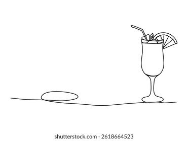 Cocktails, one line drawing vector illustration.