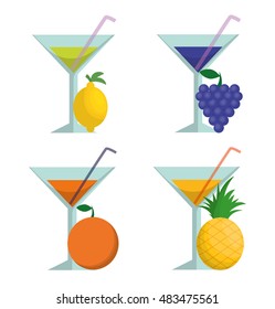Cocktails of pineapple lemon grapes and orange icon. Fruits summer healthy and organic food theme. Colorful design. Vector illustration