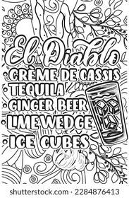 Cocktails Recipes Coloring Page, Cocktails Recipes Book design, motivational quotes coloring pages design. inspirational words book design, anxiety relief coloring book for adults.