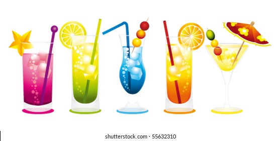 Cocktails row. Vector illustration.