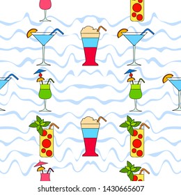 Cocktails seamless texture, holidays, summer vector background