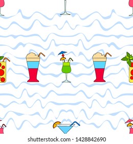 
Cocktails seamless texture, summer vector background