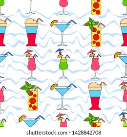 
Cocktails seamless texture, summer vector background