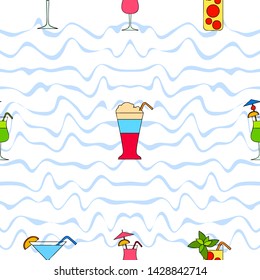 
Cocktails seamless texture, summer vector background