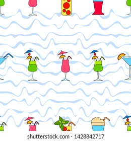 
Cocktails seamless texture, summer vector background