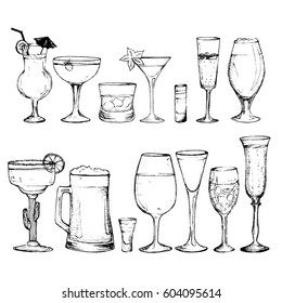 Cocktails - set of 14 hand-drawn drinks