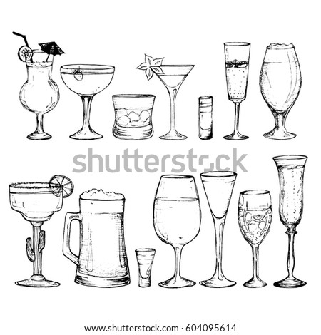 Cocktails - set of 14 hand-drawn drinks