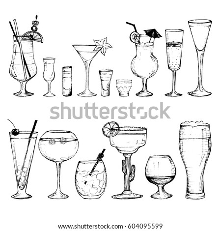 Cocktails - set of 15 hand-drawn drinks
