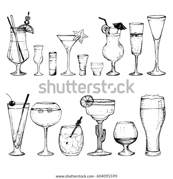 Cocktails - set of 15\
hand-drawn drinks