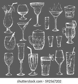 Cocktails - set of 18 white hand-drawn drinks