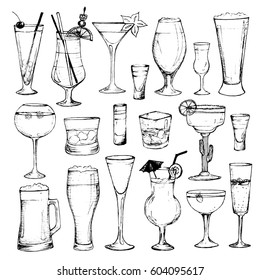 Cocktails - set of 19 hand-drawn drinks