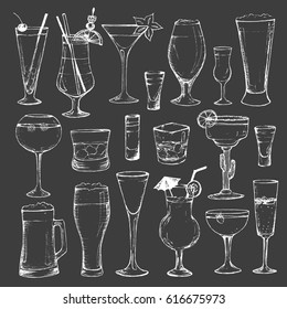 Cocktails - set of 19 white hand-drawn drinks