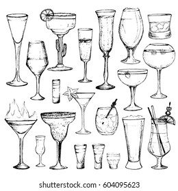 Cocktails - set of 20 hand-drawn drinks