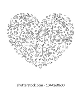 Cocktails set heart shape design vector illustration