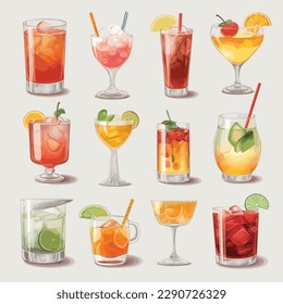 Cocktails set vector isolated illustration