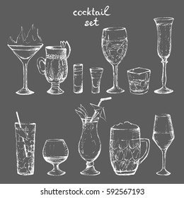 Cocktails - set of white hand-drawn drinks 2