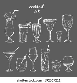 Cocktails - set of white hand-drawn drinks