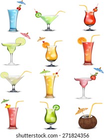  cocktails soft and long-drinks ind front of white background . vector