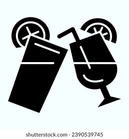 Cocktails solid icon. Two bar cocktail glasses vector illustration isolated on white. Cocktails with lemon glyph style design, designed for web and app. Eps 10