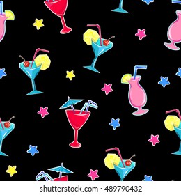 Cocktails stickers on background vector illustration,  patches badge design, patches background, seamless Cocktails