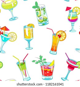 Cocktails with straws and slices seamless pattern vector