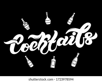 Cocktails. Type of alcoholic drink. Hand drawn lettering. Vector illustration. Best for restaurant or bar design