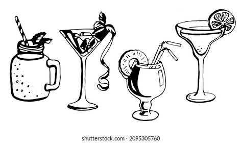 Cocktails. Vector clipart. Hand drawn