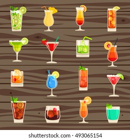 Cocktails vector icon set