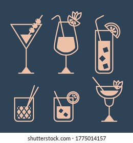 Cocktails vector icons set isolated on background.