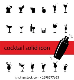 Cocktails vector icons set, modern solid symbol collection, filled style pictogram pack. Signs, logo illustration. Set includes icons as alcoholic drinks glass, beverages, wine bottle, mojito drink