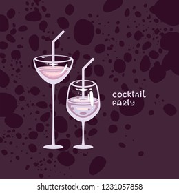 Cocktails vector illustration. Evening alcohol drink. Template for bar logo, menu decoration and cocktail party invitation.
