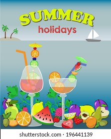 cocktails wtih fruit, summer background