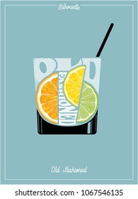 Cocktail,Silhouette,Old Fashioned,Clip art,typography,retro style vector illustration