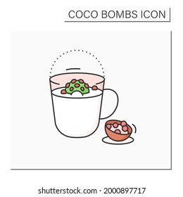 Coco bomb color icon. Delicious dessert. Cute ball of chocolate with marshmallows filling. Melted inside hot milk. Chocolate sweet.Isolated vector illustration
