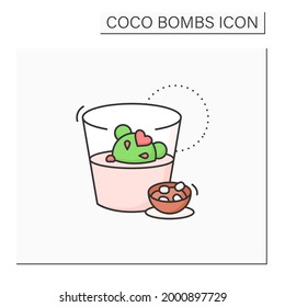 Coco bomb color icon. Delicious dessert. Cute ball of chocolate with marshmallows filling. Melted inside hot milk. Chocolate sweet.Isolated vector illustration