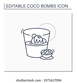 Coco bomb line icon. Delicious dessert. Cute ball of chocolate with marshmallows filling. Melted inside hot milk. Chocolate sweet.Isolated vector illustration.Editable stroke