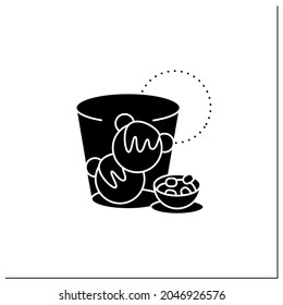 Coco bombs glyph icon. Delicious dessert. Cute balls of chocolate with marshmallows filling. Bombs inside glass. Chocolate sweet.Filled flat sign. Isolated silhouette vector illustration