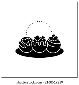 Coco bombs glyph icon. Delicious dessert. Cute balls of chocolate with marshmallows filling. Candies variation. Chocolate sweet.Filled flat sign. Isolated silhouette vector illustration
