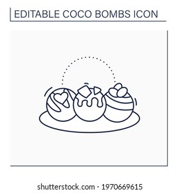 Coco bombs line icon. Delicious dessert. Cute balls of chocolate with marshmallows filling. Candies variation. Chocolate sweet.Isolated vector illustration.Editable stroke