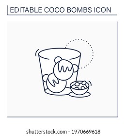 Coco bombs line icon. Delicious dessert. Cute balls of chocolate with marshmallows filling. Bombs inside glass. Chocolate sweet.Isolated vector illustration.Editable stroke