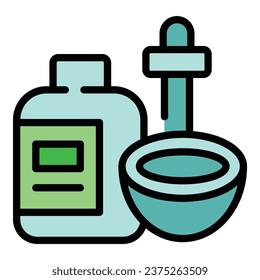 Vector de contorno de icono del producto de cuentagotas. Coco cosmético. Color natural champú plano