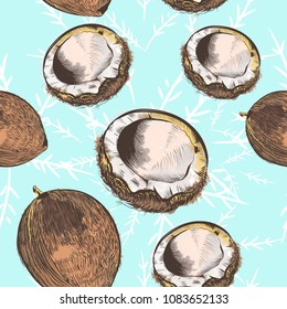 Coco nut vector pattern on blue ideal for wallpaper or fabric