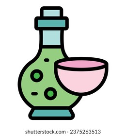 Coco oil bottle icon outline vector. Natural product. Coconut extract color flat