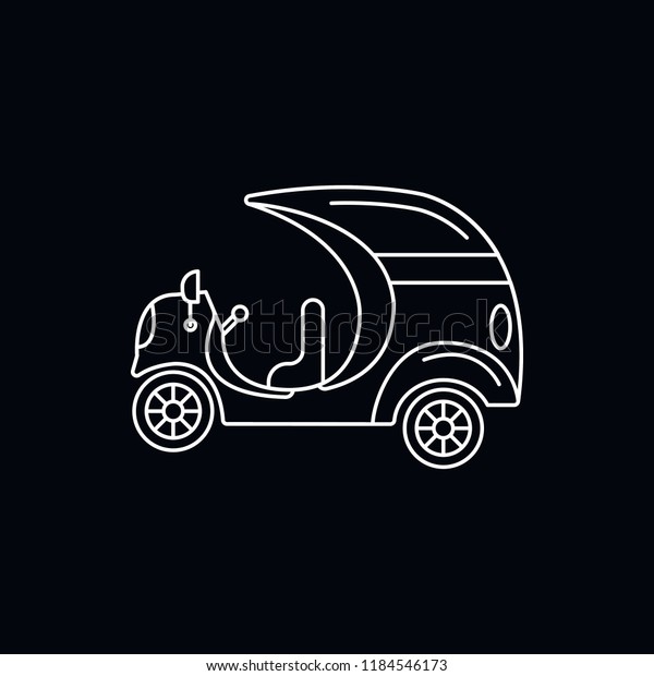 Coco taxi white icon. Outline\
illustration of Coco taxi vector icon for web and advertising\
isolated on black background. Element of culture and\
traditions