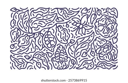 Cocoa abstract line print. Organic chocolate. Aroma beans, texture leaves, fruit. Natural vegan butter. Vintage golden illustration for food design. Editable stroke