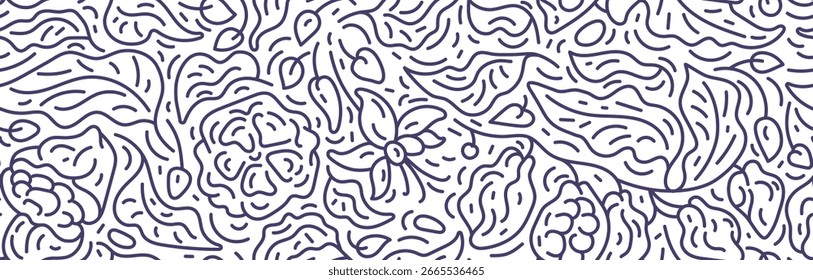 Cacau linha abstrata padrão sem costura. Chocolate natural. Ramo da natureza, feijão aroma, folhas textura, fruto gráfico. Manteiga orgânica. Impressão vintage, papel de parede simples para design de alimentos