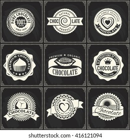 cocoa badge vintage vector logo set of cocoa chocolate template for premium craft label on chalkboard background cocoa badge cacao brown classic nature work product chocolate bean bar black abstract f