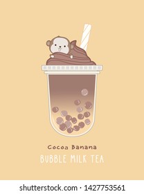 Cocoa Banana Bubble Milk Tea, cute illustration